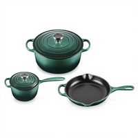 Ensemble de 5 ustensiles de cuisine en fonte émaillée rouge antiadhésifs : cocotte, faitout, poêle, poêle à frire, marmite professionnelle pour cuisinière à induction