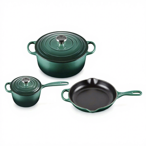 Juego de 5 piezas de utensilios de cocina de hierro fundido esmaltado rojo, antiadherente, con <span class=keywords><strong>cacerola</strong></span>, <span class=keywords><strong>horno</strong></span> holandés, sartén y olla para inducción, para cocina profesional - Product Image 3