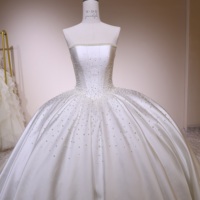 Ballkleid Hochzeitskleid Trägerlos mit Perlen und Kristallen Besetzt Schwerer Satin Übergröße Prinzessin Brautkleid Maßanfertigung Großhandel