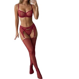 Ensemble de Lingerie Sexy Ultra Fine en Maille 4 Pièces avec Soutien-Gorge et Culotte Transparents, Porte-Jarretelles et Bas pour Femme 2026 - Product Image 5