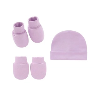 Conjunto de 3 Peças para Bebê: Gorro, Luvas e Botinhas, Cor Sólida, Touca de Recém-Nascido, Gorro Respirável de Algodão para o Inverno - Product Image 3