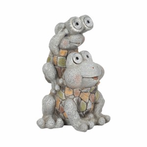 Statue de grenouilles chevauchant un cochon, yeux solaires, aspect pierre, ornement de jardin, décoration extérieure, porche avant, patio - Product Image 3