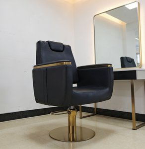 Chaise de salon noire moderne avec cadre doré, chaise de coiffure hydraulique, mobilier de salon de beauté - Product Image 2
