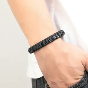 Joyería de alta calidad Cadena de acero inoxidable de plata negra con pulsera de cuero Pulsera de germanio para hombres