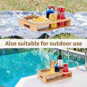 Accueil Salon Boîte à collation en bois Caddy Tray Organizer Sofa Couch Bar avec distributeur de boissons Porte-gobelets - Product Image 6