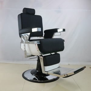 Chaise de barbier de salon de beauté en métal portable en cuir de haute qualité de luxe noire - Product Image 1