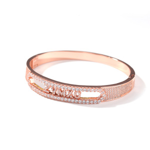 Lettre de nom personnalisée précipitée 26 Bracelet en or initial pavé Bling zircon cubique bricolage lettre mobile Bracelet Hip hop <span class=keywords><strong>bijoux</strong></span> pour femmes - Product Image 2