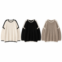 Pull en tricot vintage pour femme, col rond, 100 % polyester, 12GG, avec bordure contrastante, fabriqué sur mesure en usine, échantillon rapide