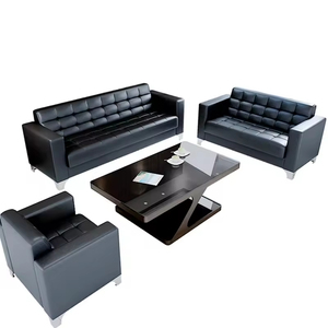 Modern Office Sofa Set with Leather Upholstery and <strong>Glass</strong> Top <strong>Coffee</strong> <strong>Table</strong> High Quality Reception Furniture for Business - Product Image 4