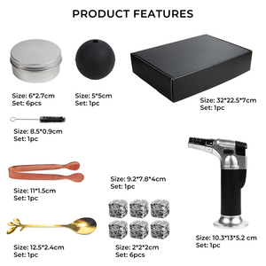 Chine Usine Whisky Cocktail Fumer Kit Avec Torche Logo Personnalisé Cadeau Boîte Bar Accessoires Avec 4 Saveur <span class=keywords><strong>Copeaux</strong></span> De Bois À Vendre - Product Image 2