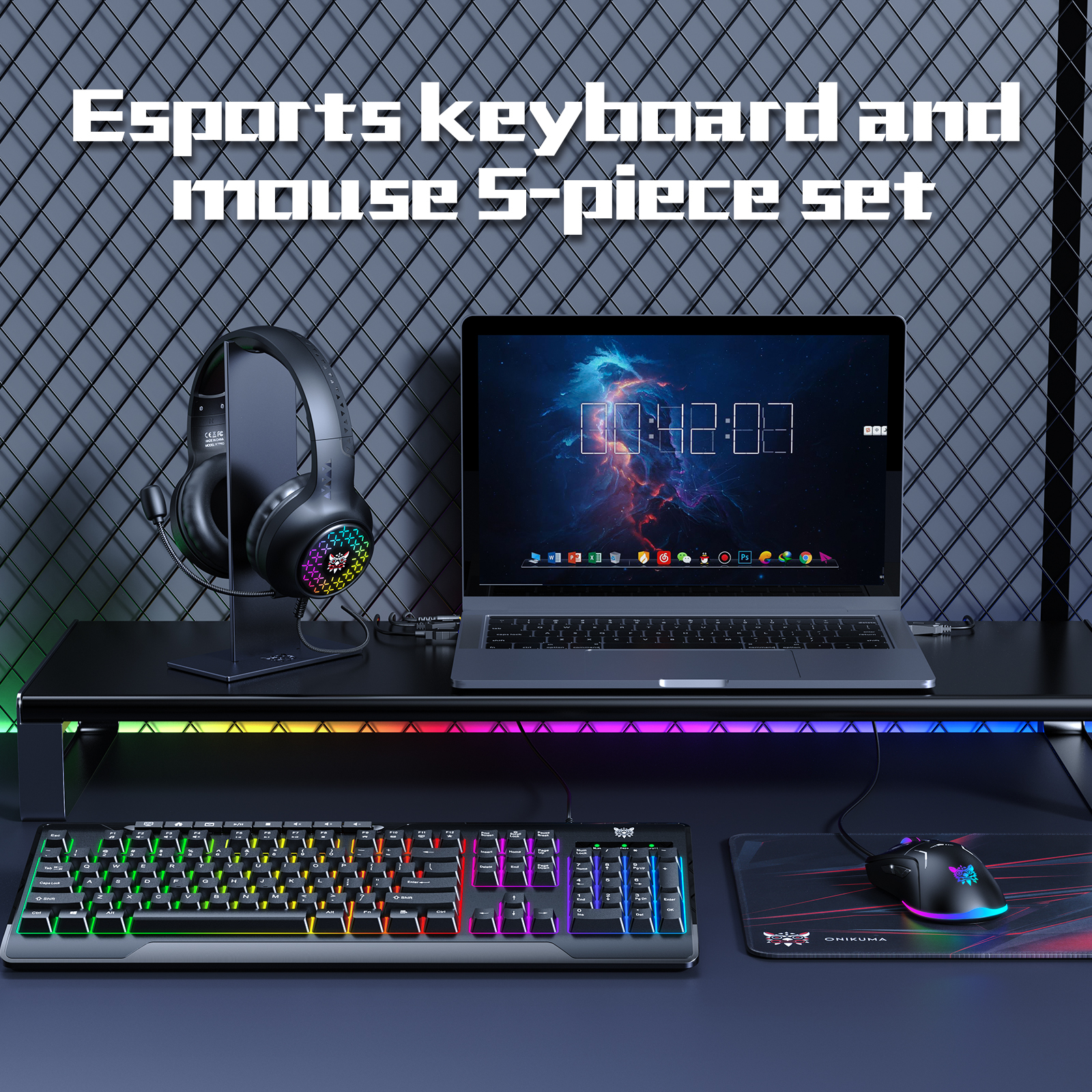 Onikuma TZ5006 5 in 1 Wired Gaming Keyboard and Mouse Combo with