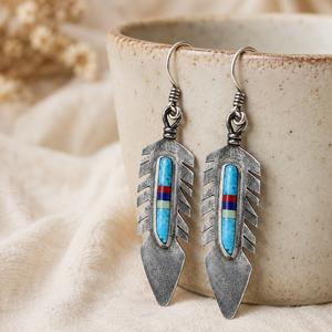 Orecchini Pendenti con Piume in Stile Etnico Vintage, Gioielli Ispirati ai Navajo Multicolore da Indossare Quotidianamente per Signore - Product Image 6