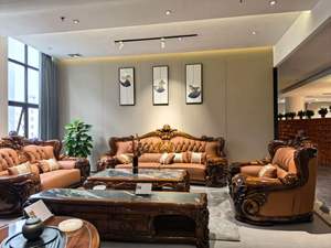 Hand Carved Wood Sectional <b>Sofa</b> European Style PU Leather and Wood <b>Sofa</b> <b>Sets</b> for Apartment and Hotel Use - Product Image 6