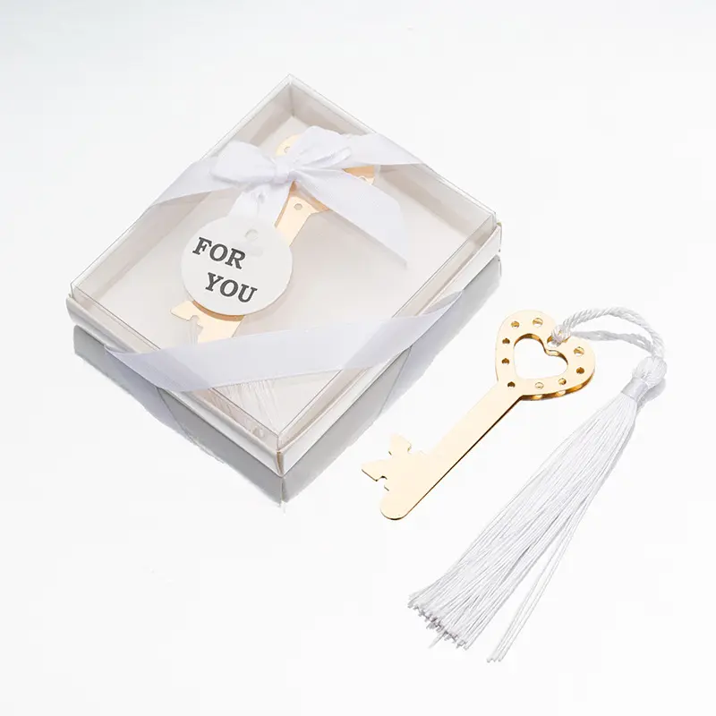 Marcador de página para casamento, marcador de ouro e metal com borlas brancas, para festa de aniversário e casamento, de natal