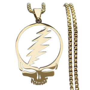 Grateful Dead Skull colgante collar Punk <span class=keywords><strong>Rock</strong></span> Band inspirado Acero inoxidable hombres Hip Hop joyería personalizable Edgy regalo - Product Image 2