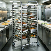 Chariot de séchage à 30 bacs GN en acier inoxydable, 15 niveaux, double rangée, pour pain et aliments, avec roues