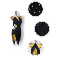Robe de danse latine noire à franges avec taille découpée ornée de strass pour femmes, costume de compétition de danse de salon professionnel