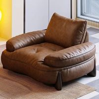 Sofá Curvo en Forma de L Chesterfield Retro Minimalista Italiano para Sala de Estar, Apartamento Pequeño, Moderno, de Lujo Ligero, en Cuero Genuino