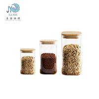 Pot de stockage en verre empilable avec couvercle en bois de bambou ensemble de bocal en verre transparent carré en verre à haute teneur en borosilicate