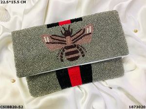 Bolso de Mano Tipo Clutch de Lona con Bordado de Mariposa, Diseño Bohemio, Cuentas, Cierre Magnético, Forma de Sobre, Forro de Algodón para Mujer - Product Image 3