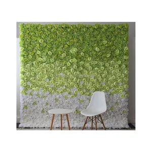 Factory Price Gradient Wedding Green Flowers Wall Color Changed From Green To White Artifical Real Touch Flowers Backdrop
