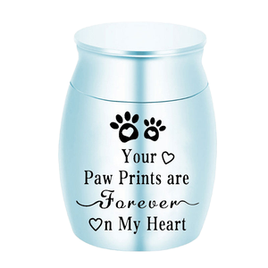 Настраиваемая урна для кремации домашних животных, металлическая мини-урна для маленького собачьего пепла с похоронным памятным принтом лап - Product Image 2