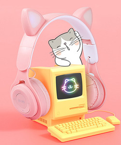 <strong>Cute</strong> Cat Ear Wireless LED Headset Helmet Gaming <strong>Earphone</strong> with Cat Ears for Girls and Kids JL Chipset - Product Image 5