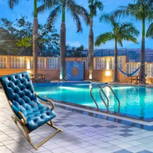 2024 kursi goyang bambu mewah untuk orang tua dengan kain biru mewah furnitur Hotel berumbai berlapis kain ruang tamu set Taman