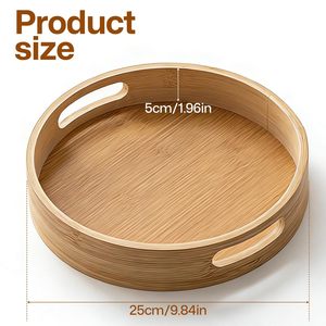 Plateau de service en bambou rond de 25 cm avec poignées pour aliments et articles divers, utilisation sur bureau - Product Image 1