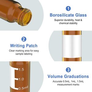 ขวดตัวอย่างแก้วสีเหลืองอำพันขนาด 2 มล. รุ่น 9-425 พร้อมฝาซิลิโคนสีขาวและ PTFE สีแดง สำหรับใช้ในห้องปฏิบัติการ HPLC GC - Product Image 4
