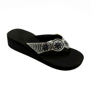 Tongs à semelles compensées pour femmes, chaussures d'été brillantes de strass - Product Image 5