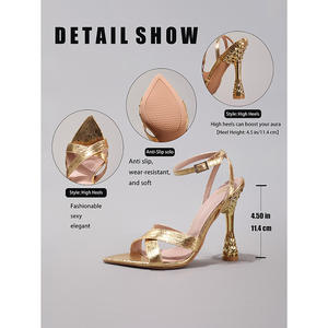 快適なゴールドヒールサンダル 女性らしいポインテッドトゥ 宴会＆プロム用 細ヒール 欧米風 超ハイヒール - Product Image 6