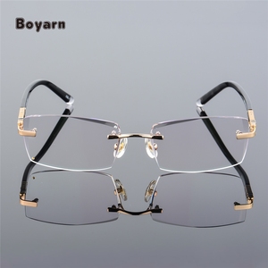 Montatura per Occhiali Senza Montatura in Lega Ottica con Taglio Diamantato e <span class=keywords><strong>Lenti</strong></span> Graduate con Tinta Sfumata Grigia - Product Image 4