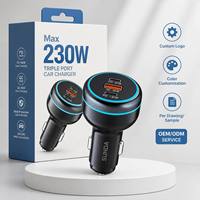 Chargeur rapide triple port USB-C 5V/3A PD 140W PD 45W QC 45W pour ordinateur portable, montre connectée et appareil photo - Adaptateur de voiture 230W