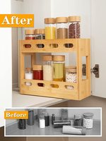 Support à épices moderne en bambou de qualité supérieure, double tiroir pour l'organisation du garde-manger, boîte de rangement pratique pour la cuisine