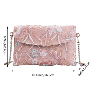 Women Floral Sequins Embroidery Envelope Clutch Purse Detachable Metal Chain Evening Bag for Wedding Family Reunion - Product Image 2