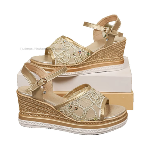Sandales compensées en maille à sequins pour femmes, style européen et américain, nouvelle collection été, à semelle épaisse et bout ouvert, style romain - Product Image 5