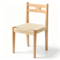 Chaise de salle à manger vintage française du milieu du siècle en bois d'hévéa, chaise avec dossier et assise en corde tressée pour la salle à manger à domicile