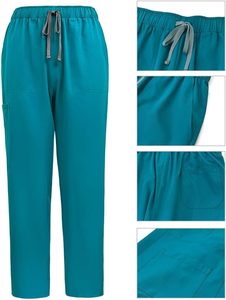 Women Medical <b>Uniform</b> <b>Scrubs</b> Set Stretch V-Neck Top & Straight Leg Pants with Pockets for Nurse Workwear - Product Image 2