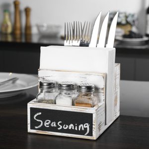 Wooden Seasoning Storage Box With <b>Spice</b> <b>Jars</b> And Cutlery Holder For Kitchen Desktop Use - Product Image 1