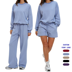 Ensemble sweat-shirt et pantalon de survêtement décontracté pour femmes, col rond confortable, manches longues, coupe ample, ensemble de vêtements de sport pour le cyclisme en plein air, le jogging - Product Image 1