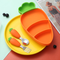 Aangepaste schattige kinder siliconen diner borden met wortelvormige verdeler, zuignap en bestekset voor babyvoeding en aanvullende maaltijden