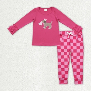 ชุดเด็กผู้หญิงลายสก๊อตสีชมพูปักลายวาเลนไทน์เลิฟด็อก - Product Image 1