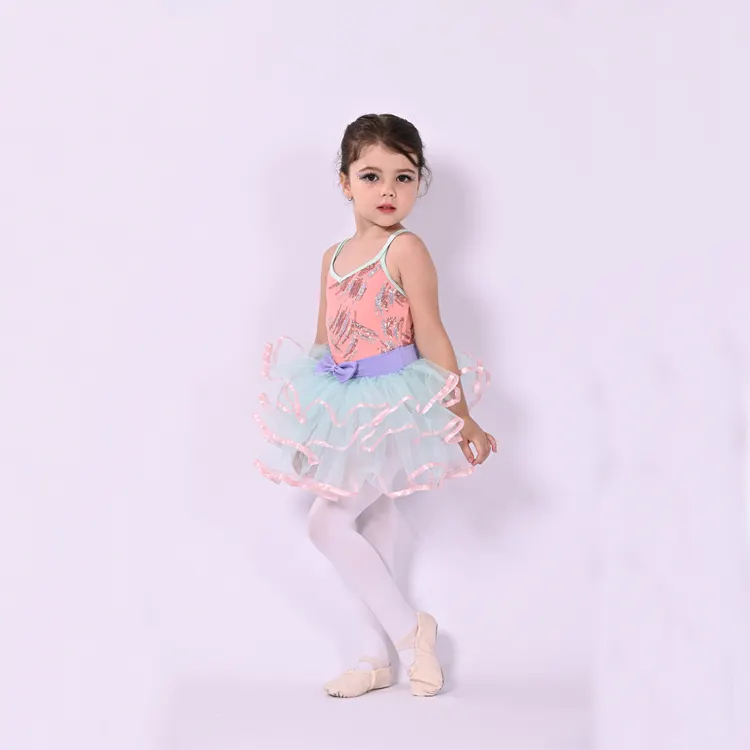 Gaun Dansa Anak Perempuan Bayi Perempuan, Kostum Dansa Payet Cetakan Rok Tutu, Pakaian Pesta Dansa
