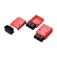 Conector OBD2 para Automóvil, Cabezal Macho en Ángulo de 90 Grados con Carcasa de Diagnóstico Roja, Conector Rojo de 90 Grados