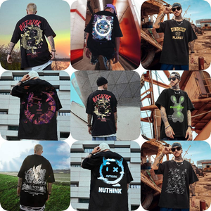 T-shirt vintage délavé à l'acide pour homme, logo personnalisé, effet vieilli, coton épais 100%, coupe oversize, style décontracté tricoté - Product Image 1