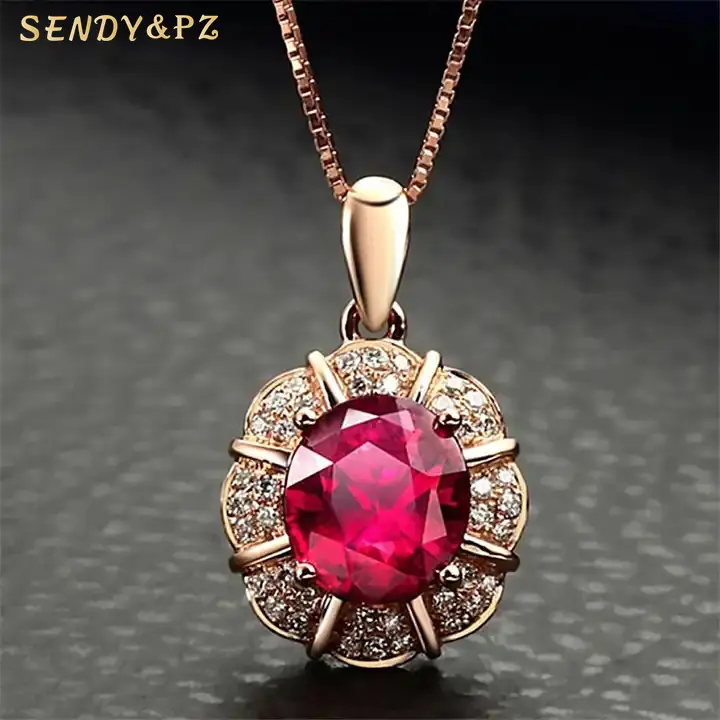 Fashionable Ruby Pendants Necklace Jewelry Red Crystal Chain Rose Gold Plating Simple Valentines Necklace Girlfriend Gift