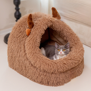 Geschlossenes Katzen haus für Katzen im Winter wärme, Ganzjahres-Hunde bett, weiches, flauschiges Kuschel haus für Kätzchen und erwachsene Katzen - Product Image 1