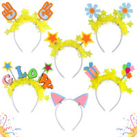 Serre-tête de fête fluorescent à thème néon, avec oreilles de chat et étoiles, pour la danse nocturne, vente en gros