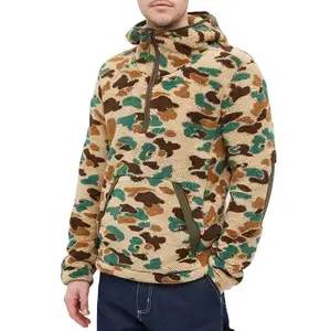 Nieuw Ontwerp Oem Custom Voorzakken Camo Half Zip Polar Fleece Hoodies Voor Man